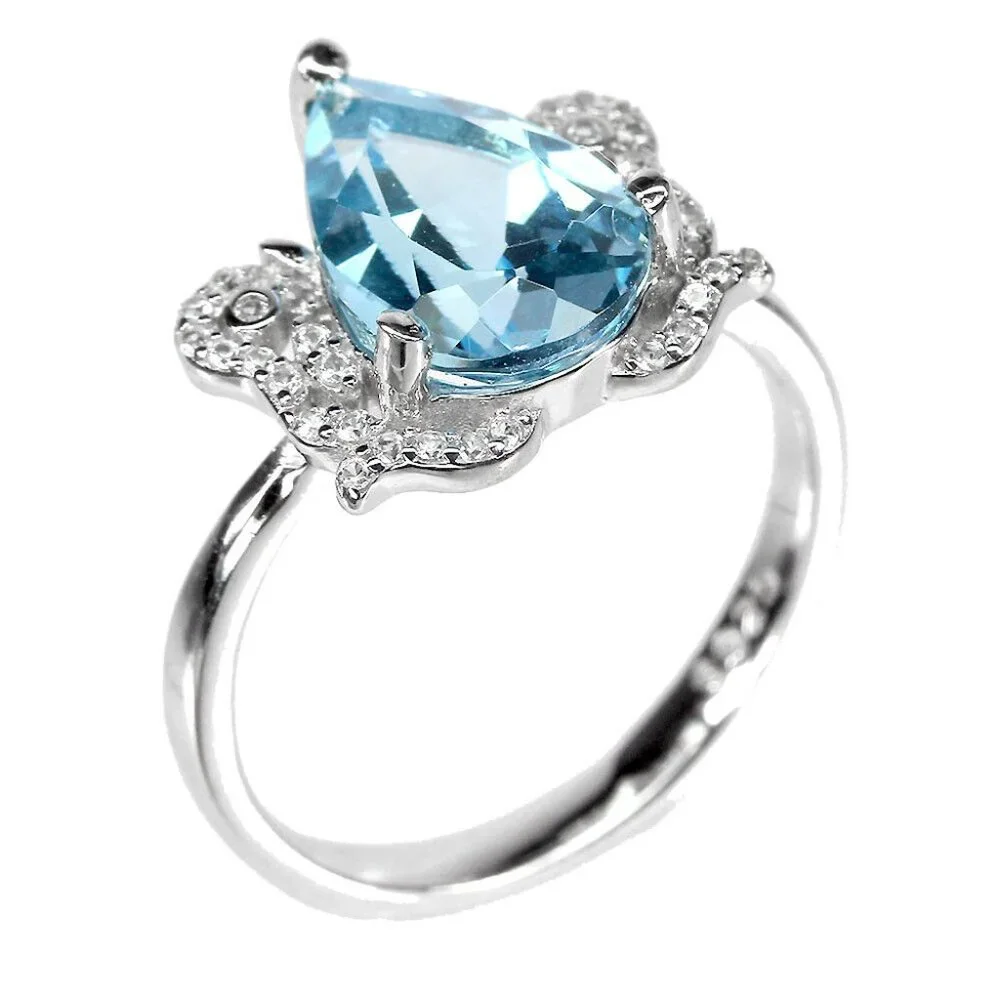Natural Blue Topaz .925 Sterling Silver Ring - Picture 7 of 7
